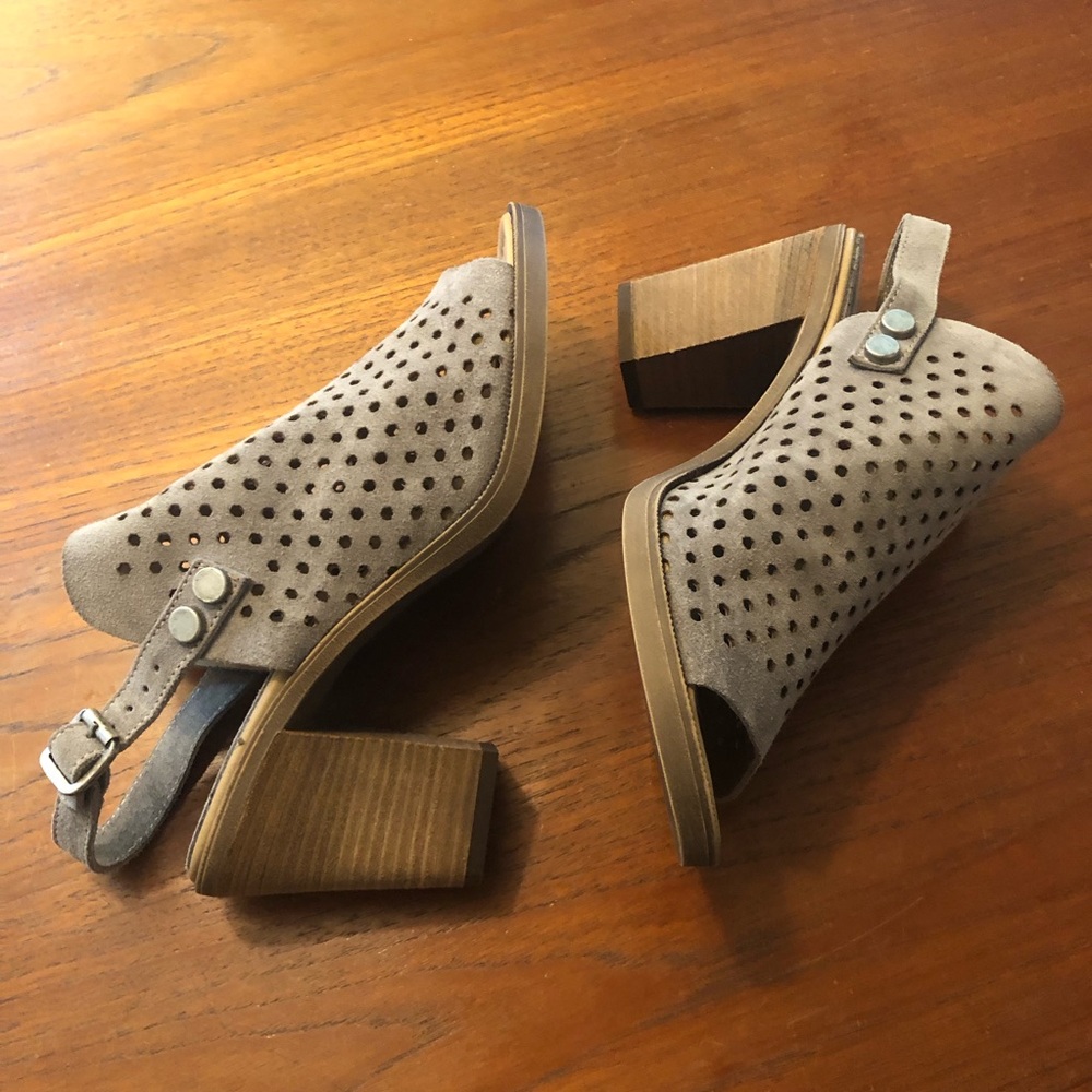 Barbara Barbieri Taupe Perforated Suede Slingback Sandals, Made in Italy.